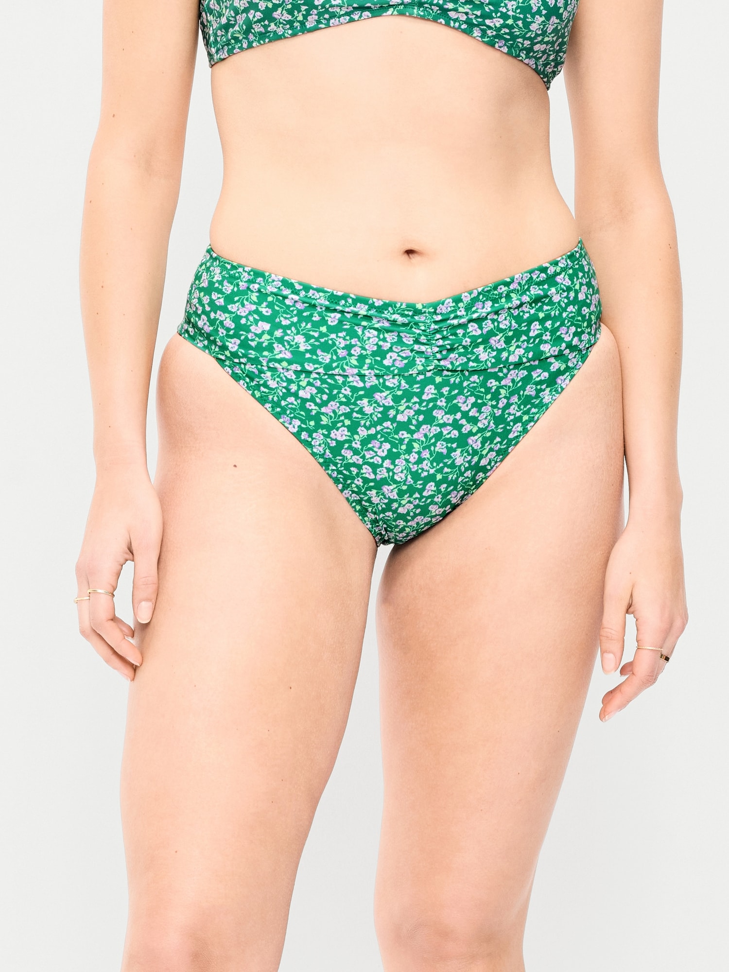 High-Waisted Cinched Bikini Swim Bottoms