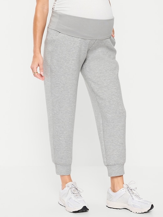 Image number 1 showing, Maternity Bounce Fleece Rollover-Waist Jogger Sweatpants