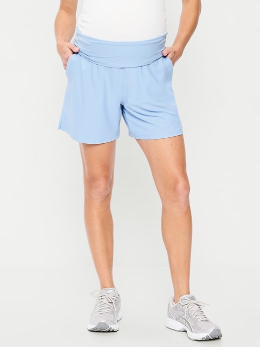 Image number 1 showing, Maternity Rollover-Waist PowerSoft Shorts -- 5-inch inseam