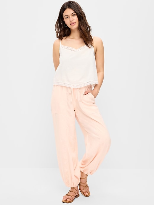 Image number 6 showing, Mid-Rise Linen-Blend Cinched-Ankle Pants