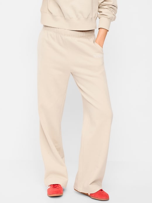 Image number 3 showing, High-Waisted Fleece Wide-Leg Sweatpants