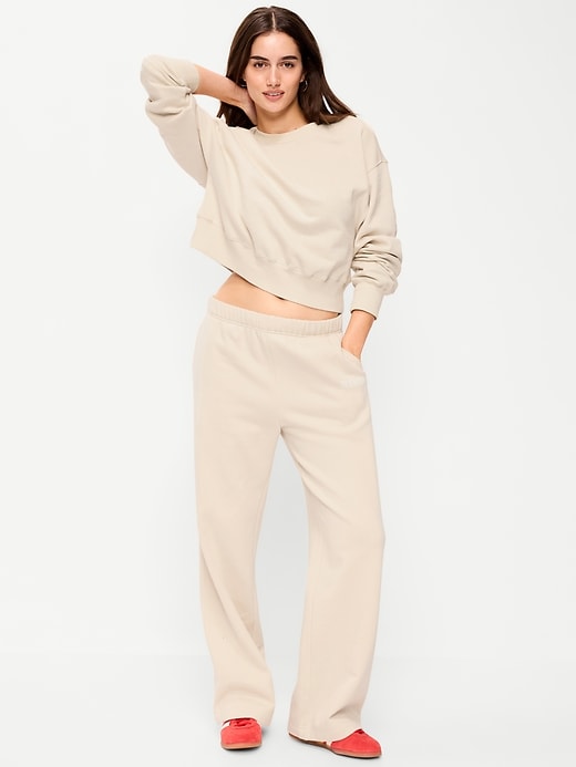 Image number 1 showing, High-Waisted Fleece Wide-Leg Sweatpants