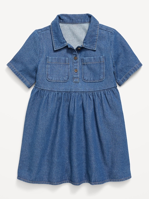 Image number 1 showing, Short-Sleeve Denim Shirt Dress for Toddler Girls