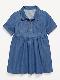 Image number 1 showing, Short-Sleeve Denim Shirt Dress for Toddler Girls