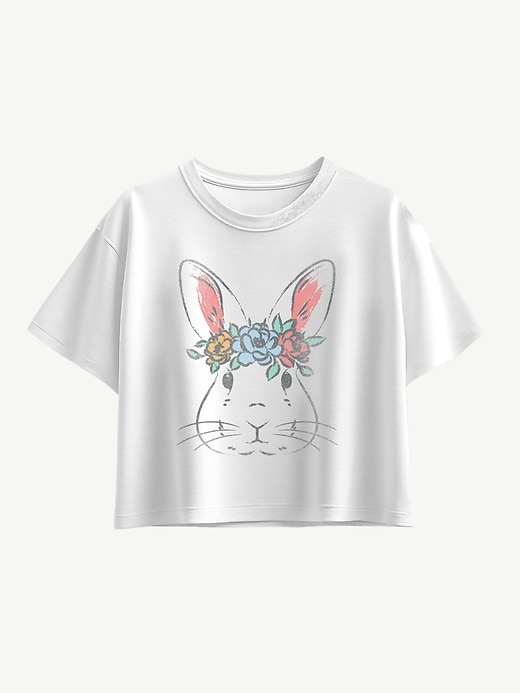 Image number 1 showing, Easter Bunny Face Short Sleeve Boxy Graphic T-Shirt For Girls