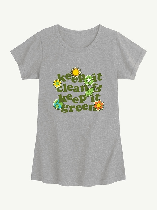 Image number 1 showing, Keep Clean Keep Green Short Sleeve Graphic T-Shirt For Girls