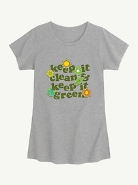 Image number 1 showing, Keep Clean Keep Green Short Sleeve Graphic T-Shirt For Girls