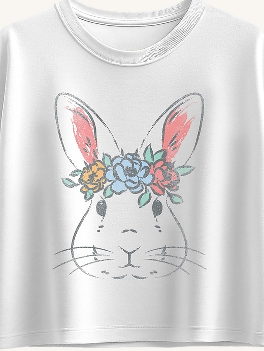 Image number 2 showing, Easter Bunny Face Short Sleeve Boxy Graphic T-Shirt For Girls