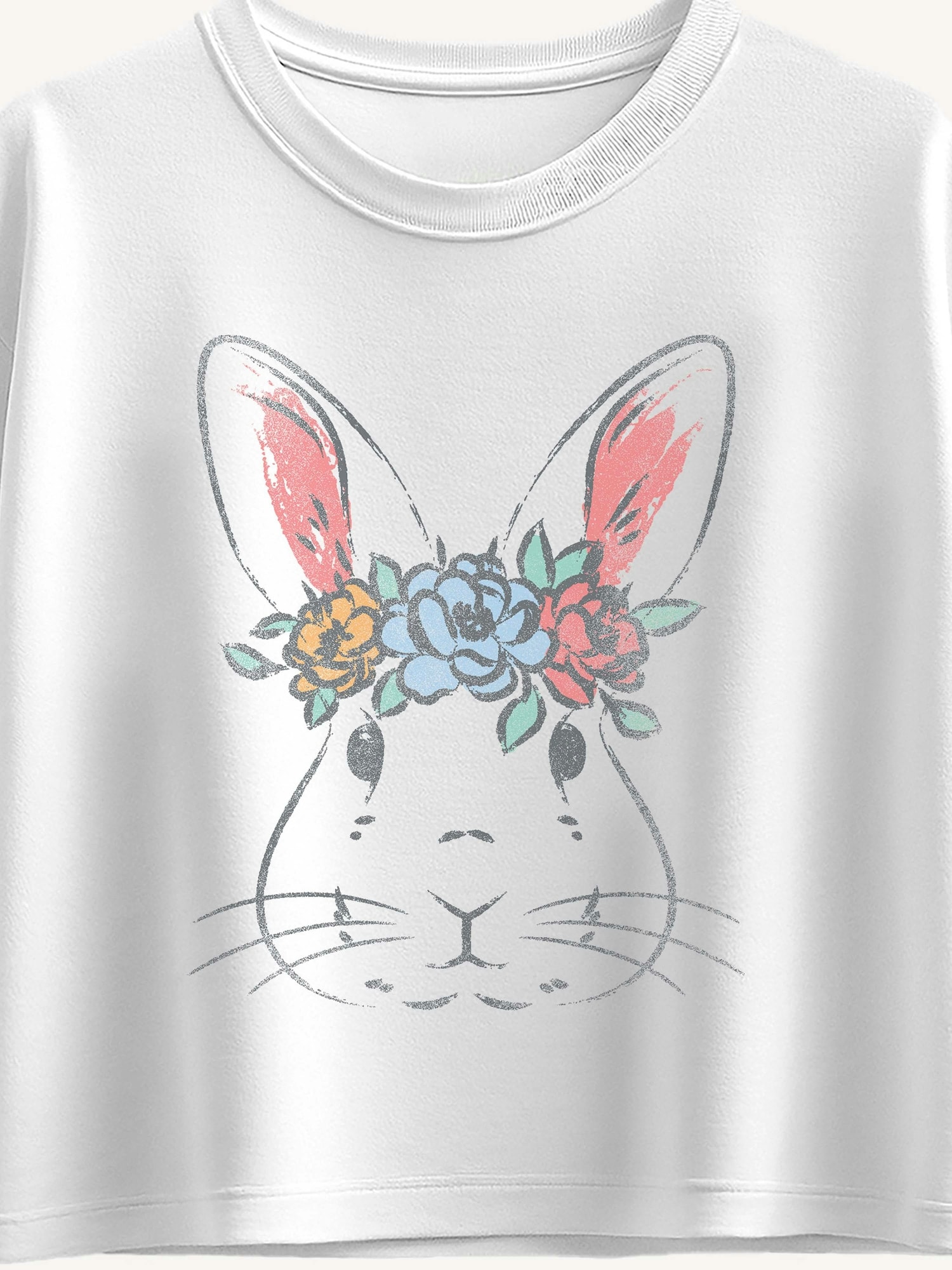 Easter Bunny Face Short Sleeve Boxy Graphic T-Shirt For Girls
