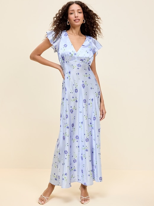 knee length dresses for ladies The Occasion by Old Navy Flutter-Sleeve Keyhole Satin Maxi Dress