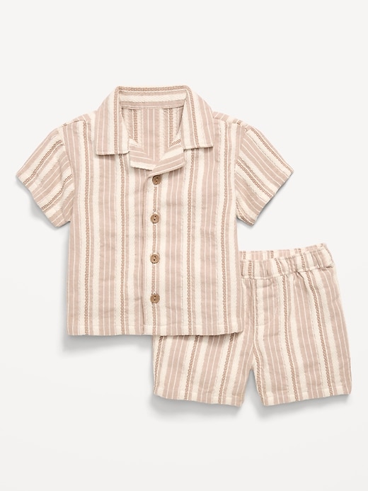 Image number 1 showing, Short-Sleeve Textured Striped Shirt and Shorts Set for Baby
