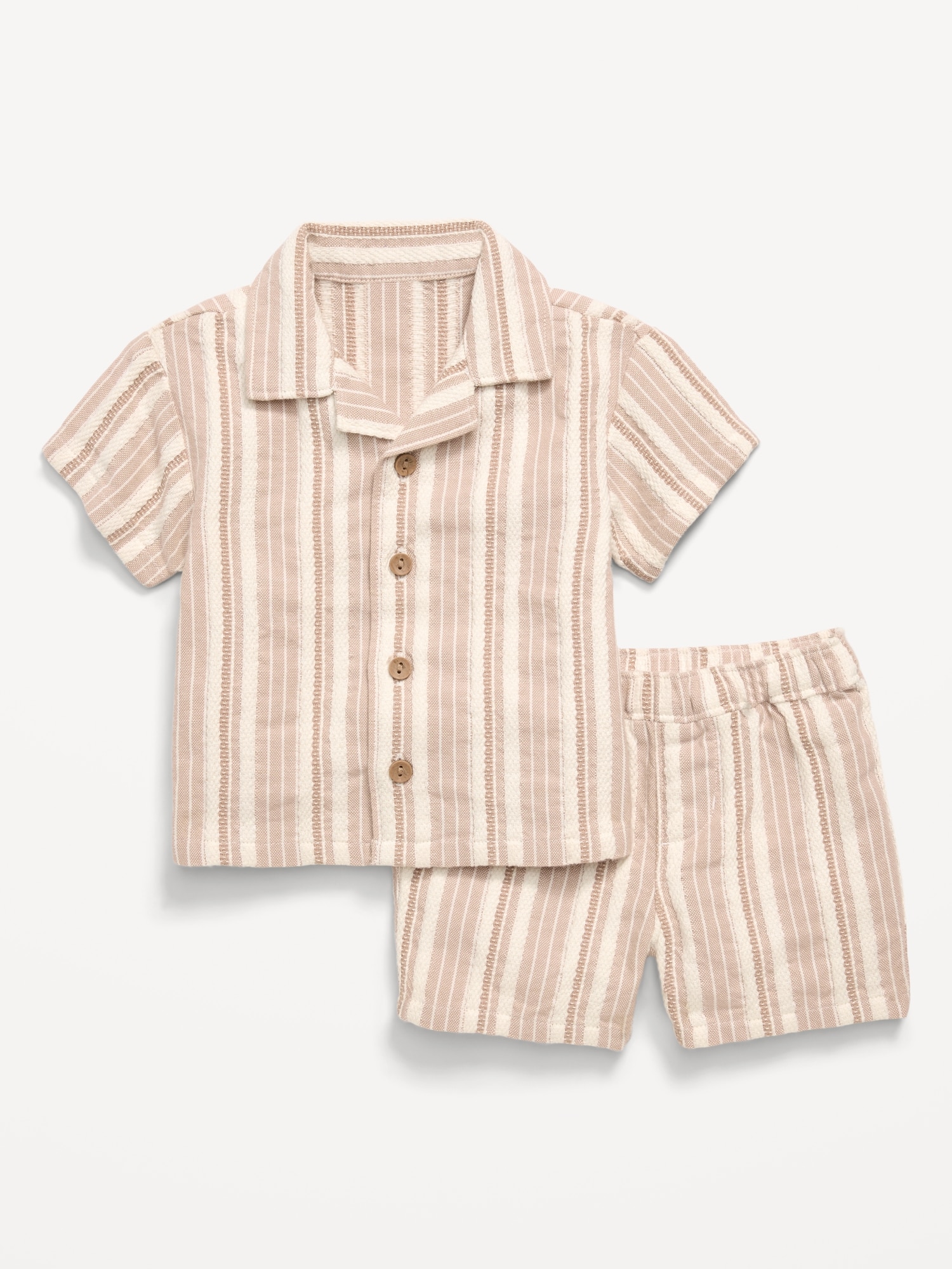 Short-Sleeve Textured Striped Shirt and Shorts Set for Baby
