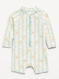 Image number 1 showing, Printed Swim Rashguard Bodysuit for Baby