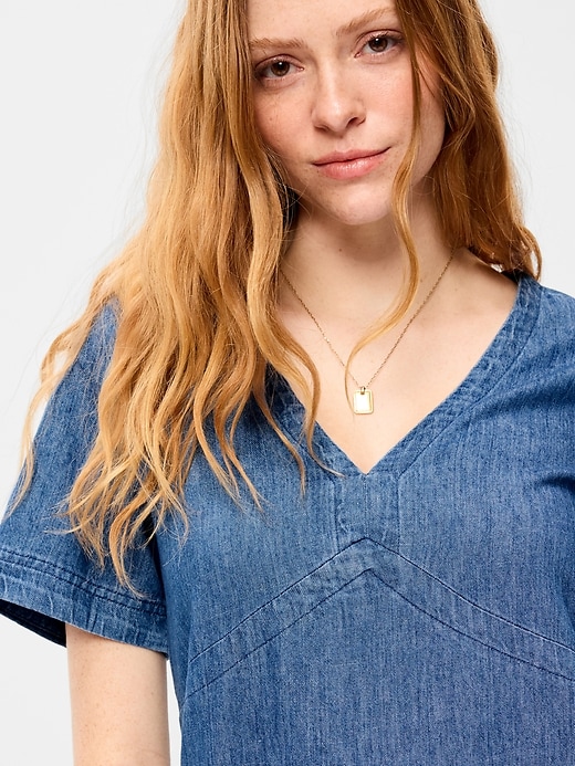 Image number 4 showing, Short-Sleeve Denim Mini Shift Dress