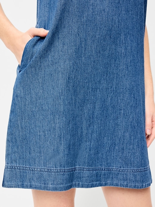 Image number 5 showing, Short-Sleeve Denim Mini Shift Dress