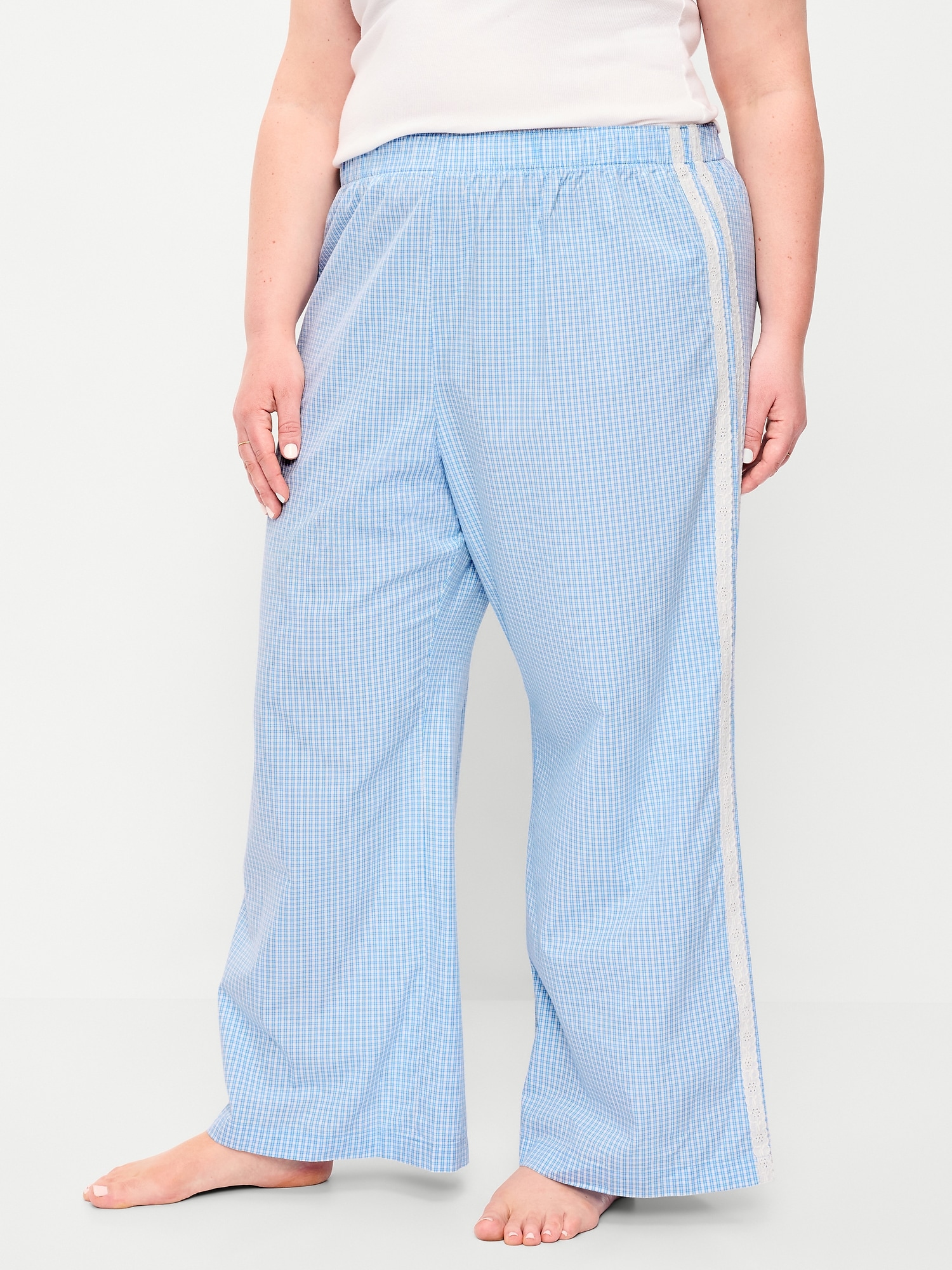 Poplin Wide-Leg Pajama Pants