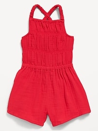 Image number 1 showing, Sleeveless Double-Weave Smocked Romper for Toddler Girls