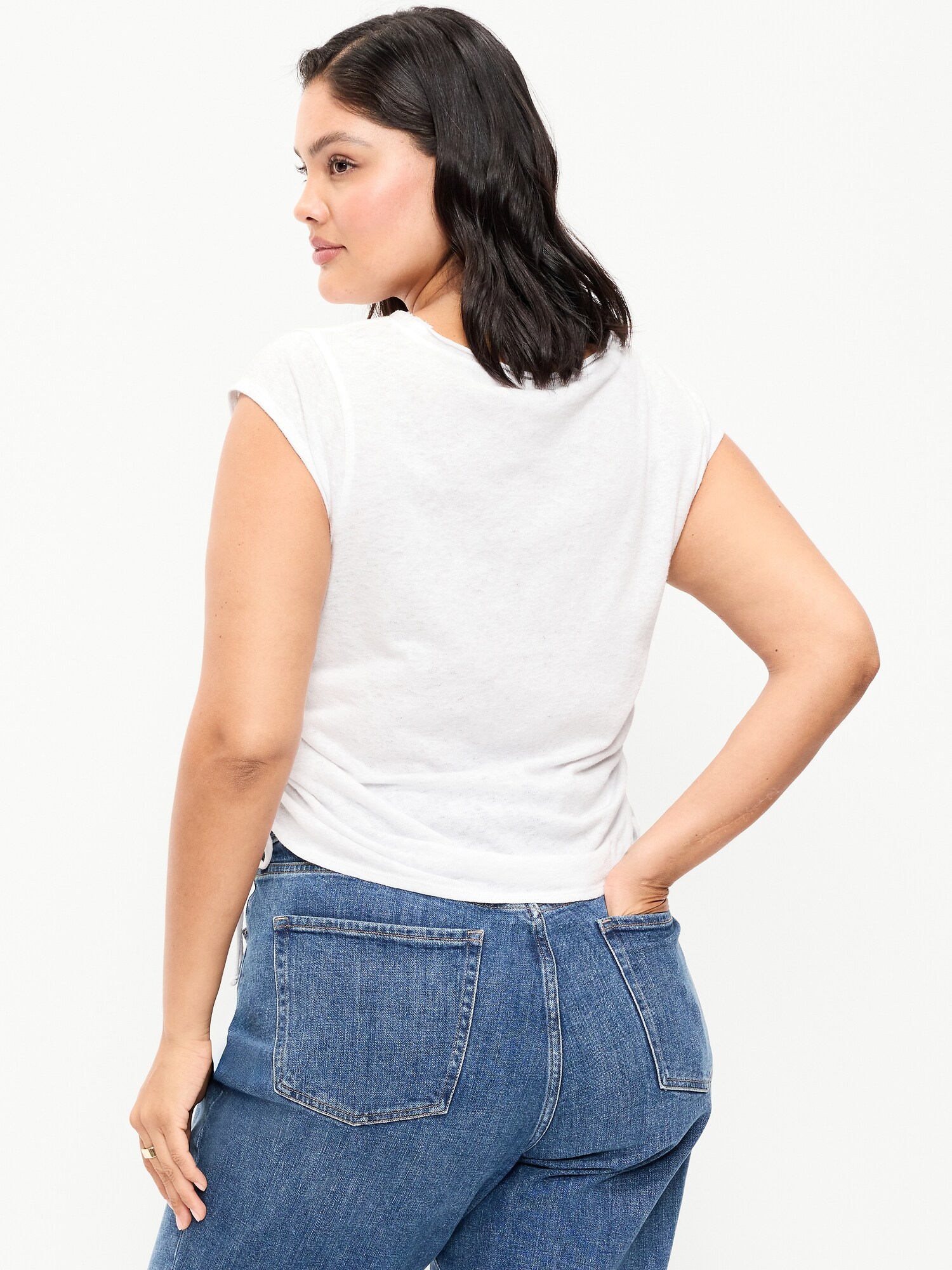 Cap-Sleeve Shirred Side Top