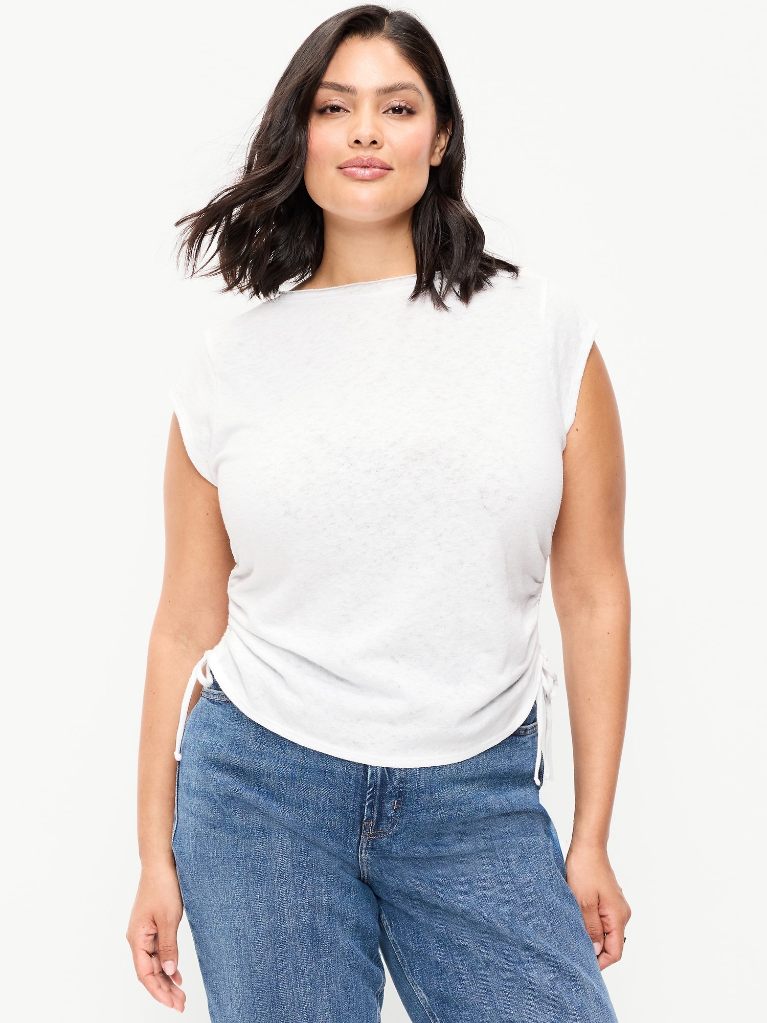 Cap-Sleeve Shirred Side Top