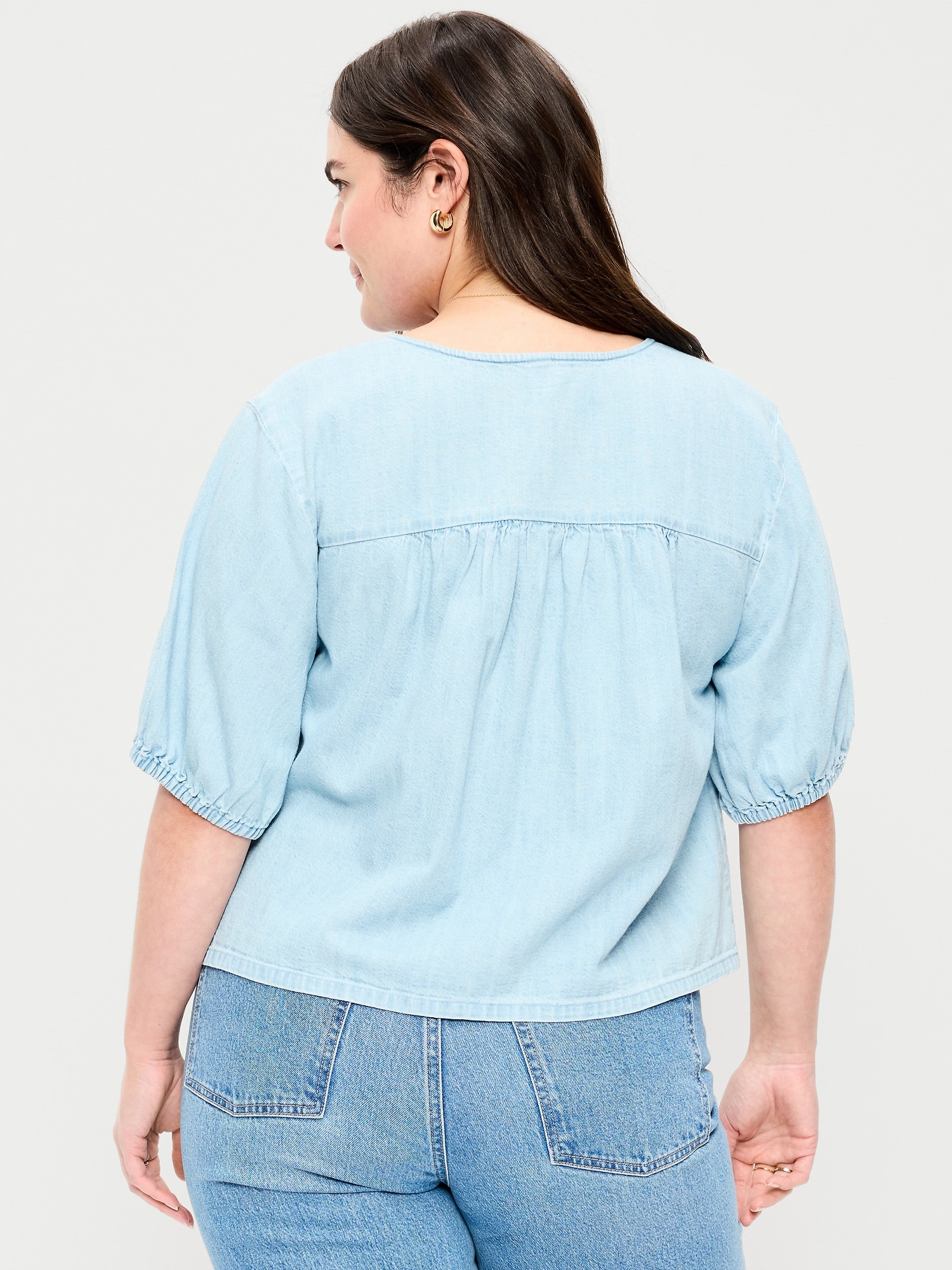 Short-Sleeve Beaded Denim Top