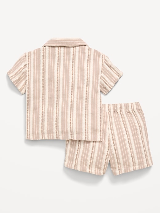 Image number 2 showing, Short-Sleeve Textured Striped Shirt and Shorts Set for Baby