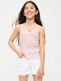Image number 1 showing, Fitted Lace-Trim Pointelle Tank Top for Girls