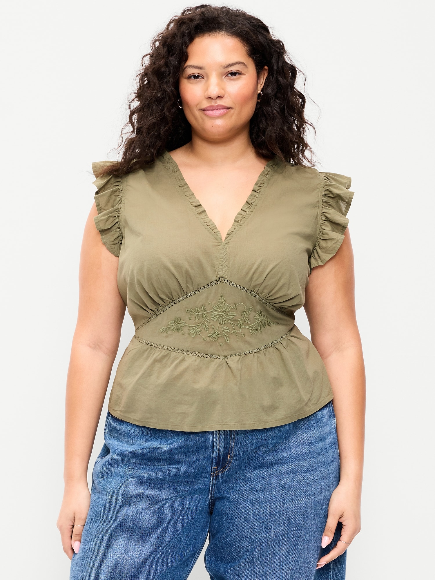 Flutter-Sleeve Embroidered Top