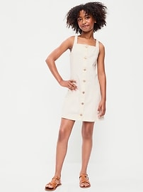 Image number 1 showing, Sleeveless Fit and Flare Button-Front Jean Dress for Girls