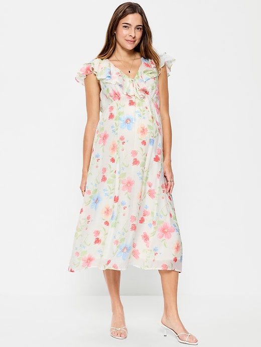 Image number 1 showing, Maternity Ruffle-Sleeve Midi Dress