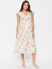 Image number 1 showing, Maternity Ruffle-Sleeve Midi Dress
