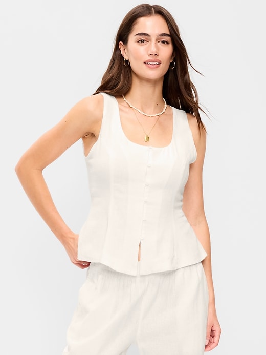 Button-Down Linen Swing Top