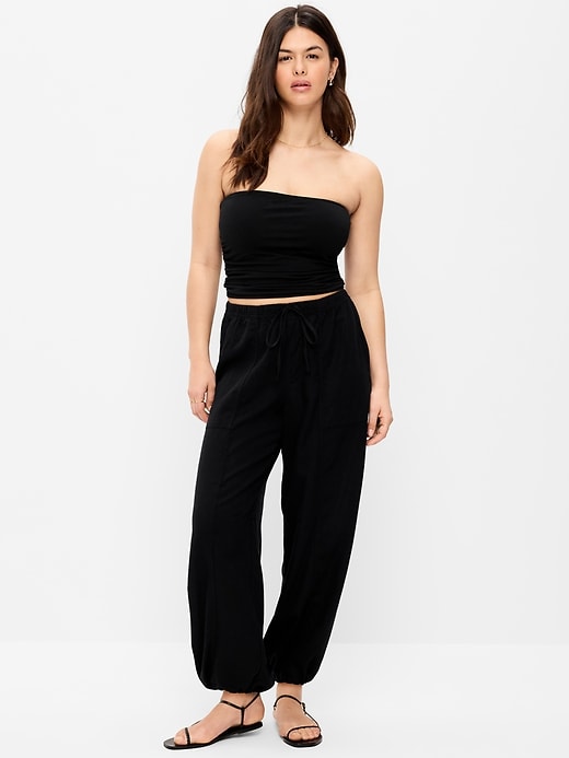 Image number 6 showing, Mid-Rise Linen-Blend Cinched-Ankle Pants