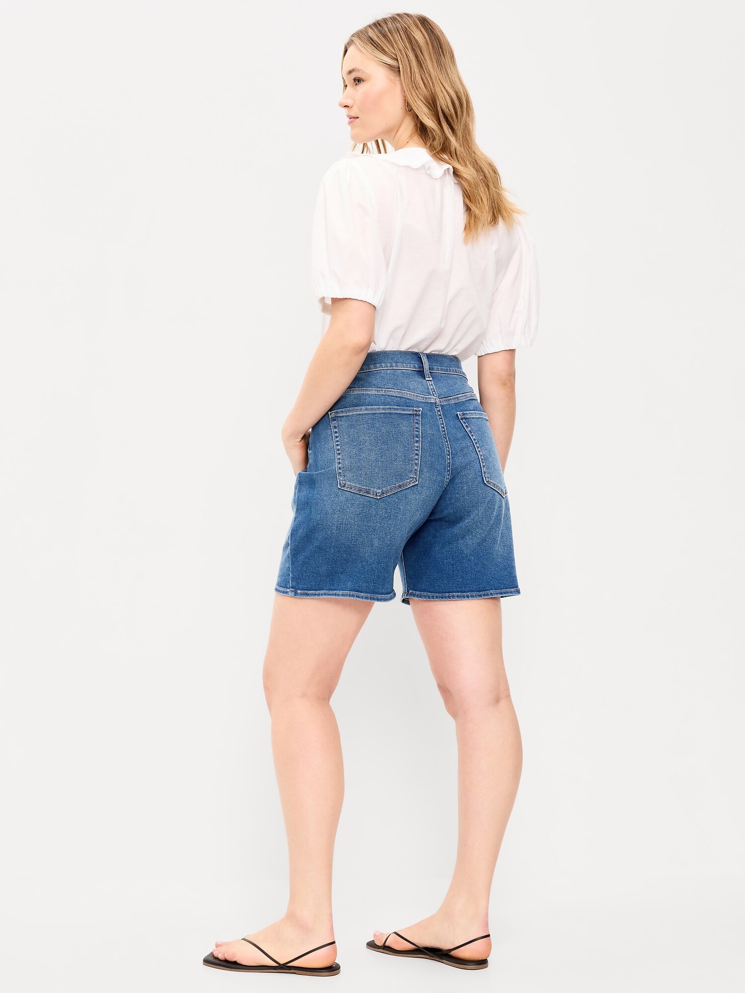 Женские шорты Old Navy High-Waisted Wow Jean Shorts -- 7-inch inseam, цвет: New Moon — фото 6