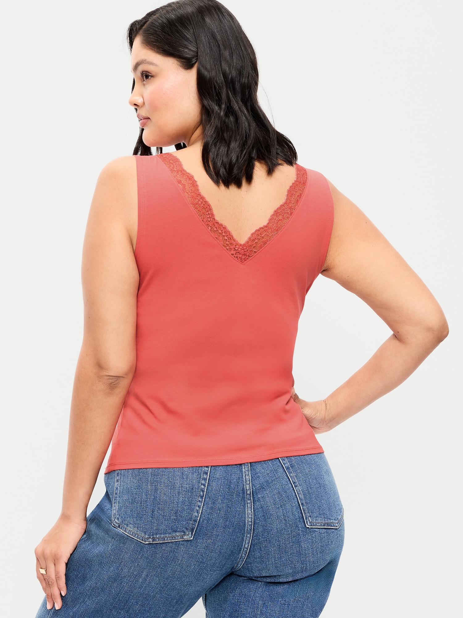 Sleeveless Lace-Trim V-Neck Top