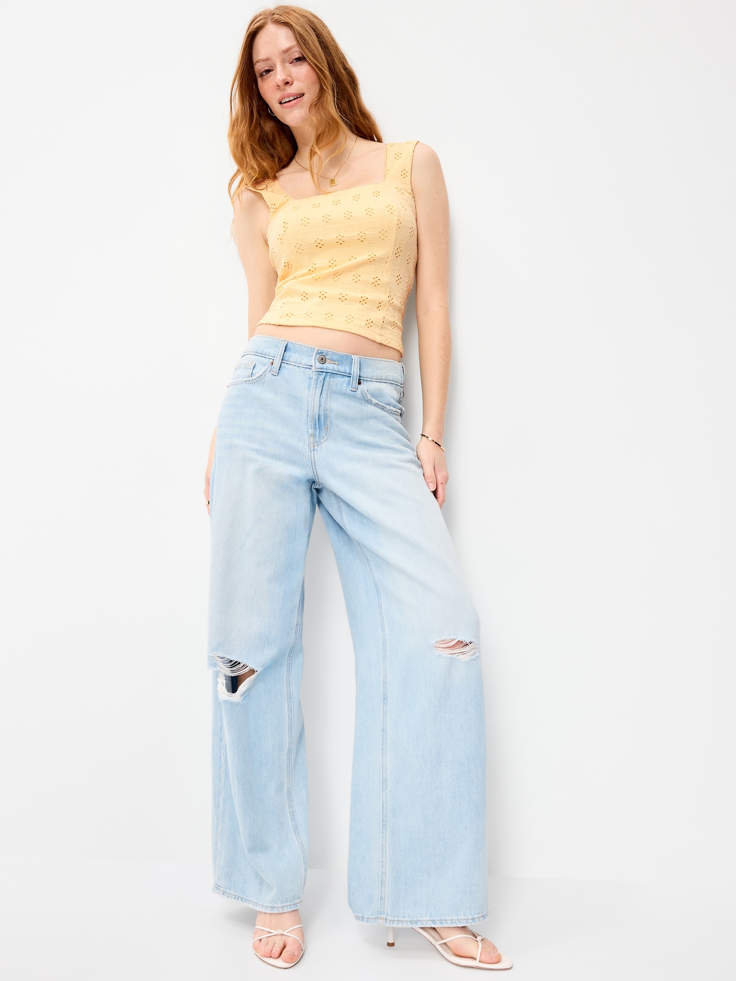 Seamed-Bodice Eyelet Tank Top