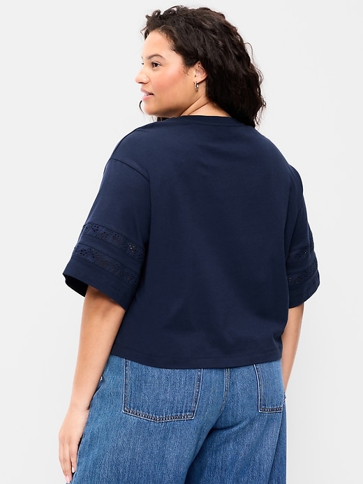 Image number 9 showing, Vintage Crew-Neck Cropped Lace-Trim T-Shirt