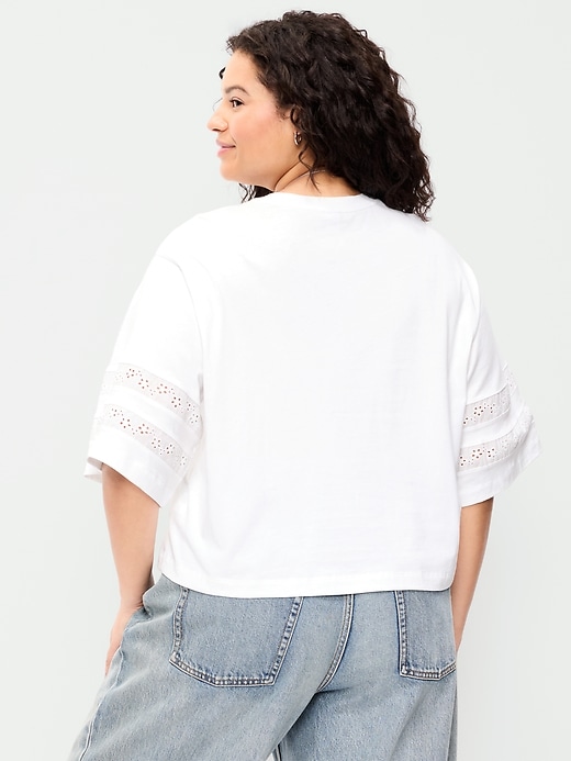 Image number 9 showing, Vintage Crew-Neck Cropped Lace-Trim T-Shirt