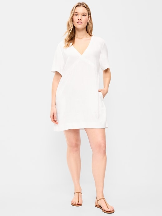 Image number 6 showing, V-Neck Linen-Blend Mini Shift Dress