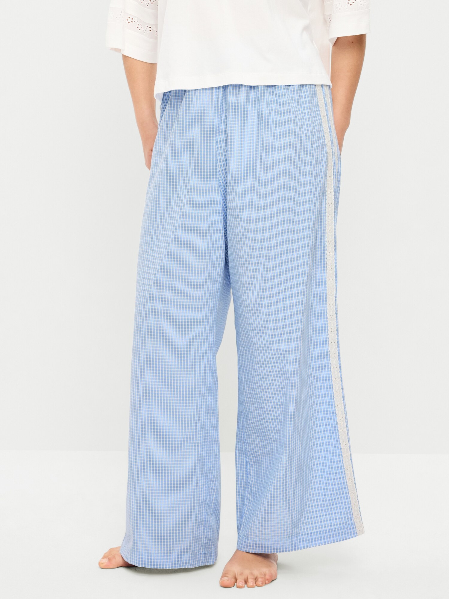 Poplin Wide-Leg Pajama Pants