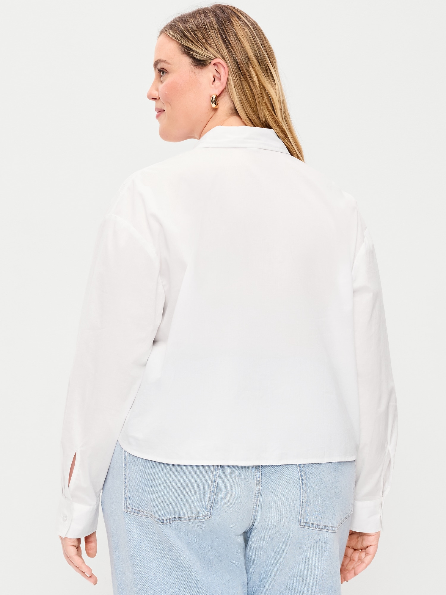 Cropped Eyelet Button-Down Shirt