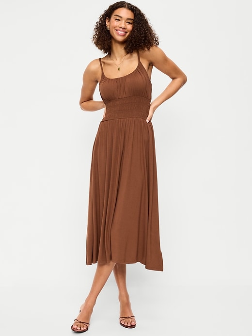 Image number 1 showing, Fit & Flare Jersey Smocked-Waist Midi Dress