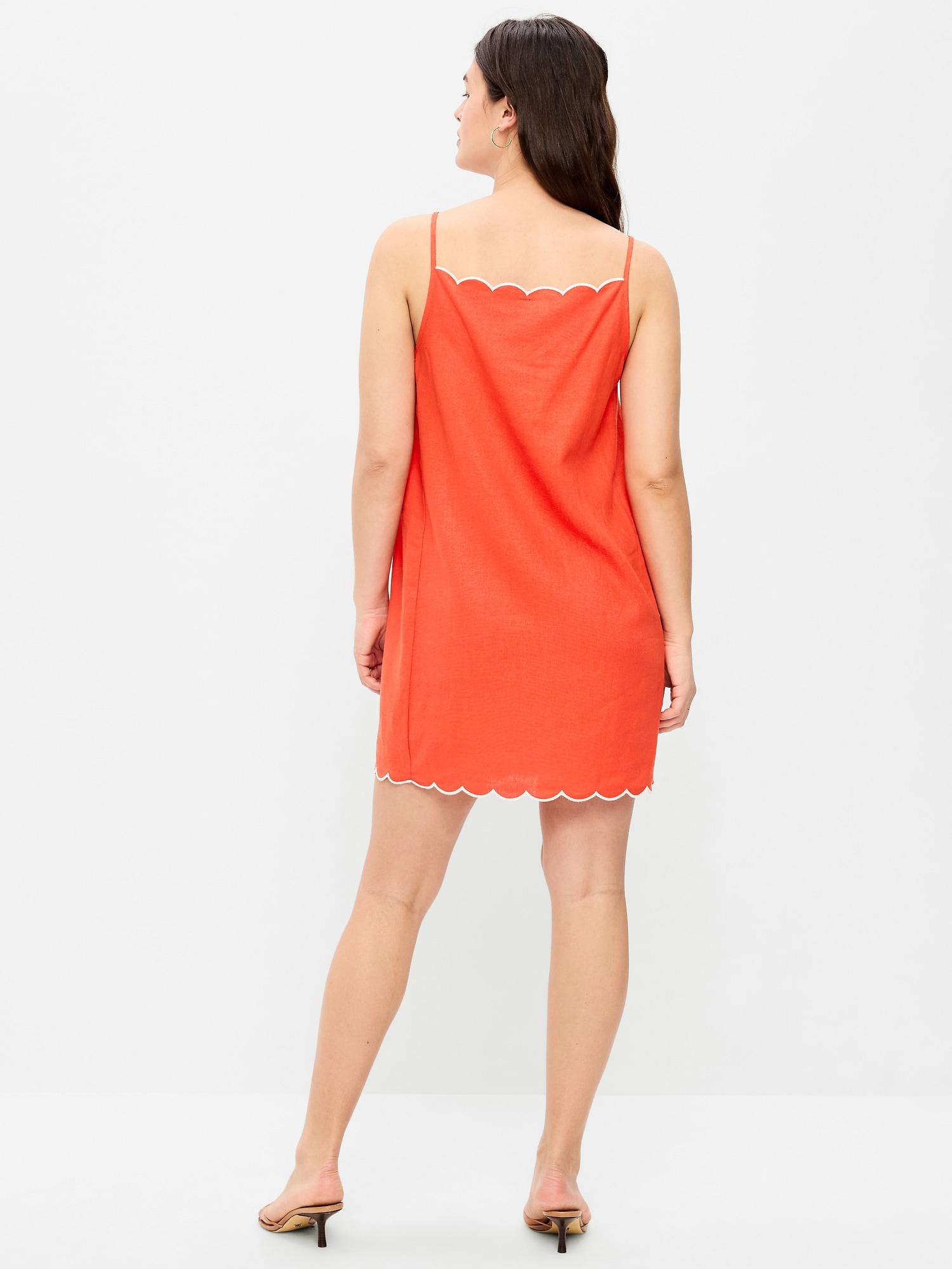 Scalloped-Edge Apron-Neck Mini Shift Dress