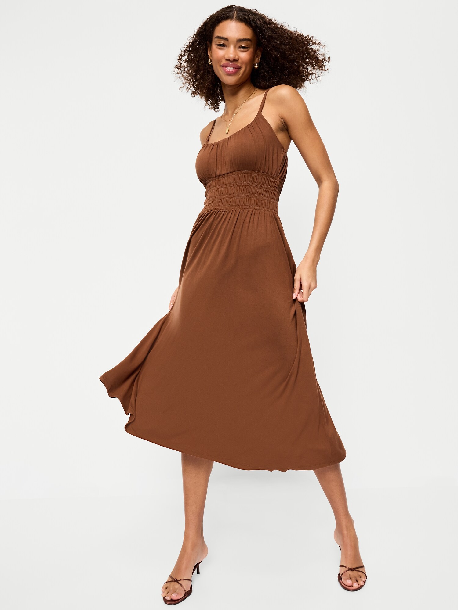 Женское платье Old Navy Fit & Flare Jersey Smocked-Waist Midi, цвет: Coco De Mer — фото 3