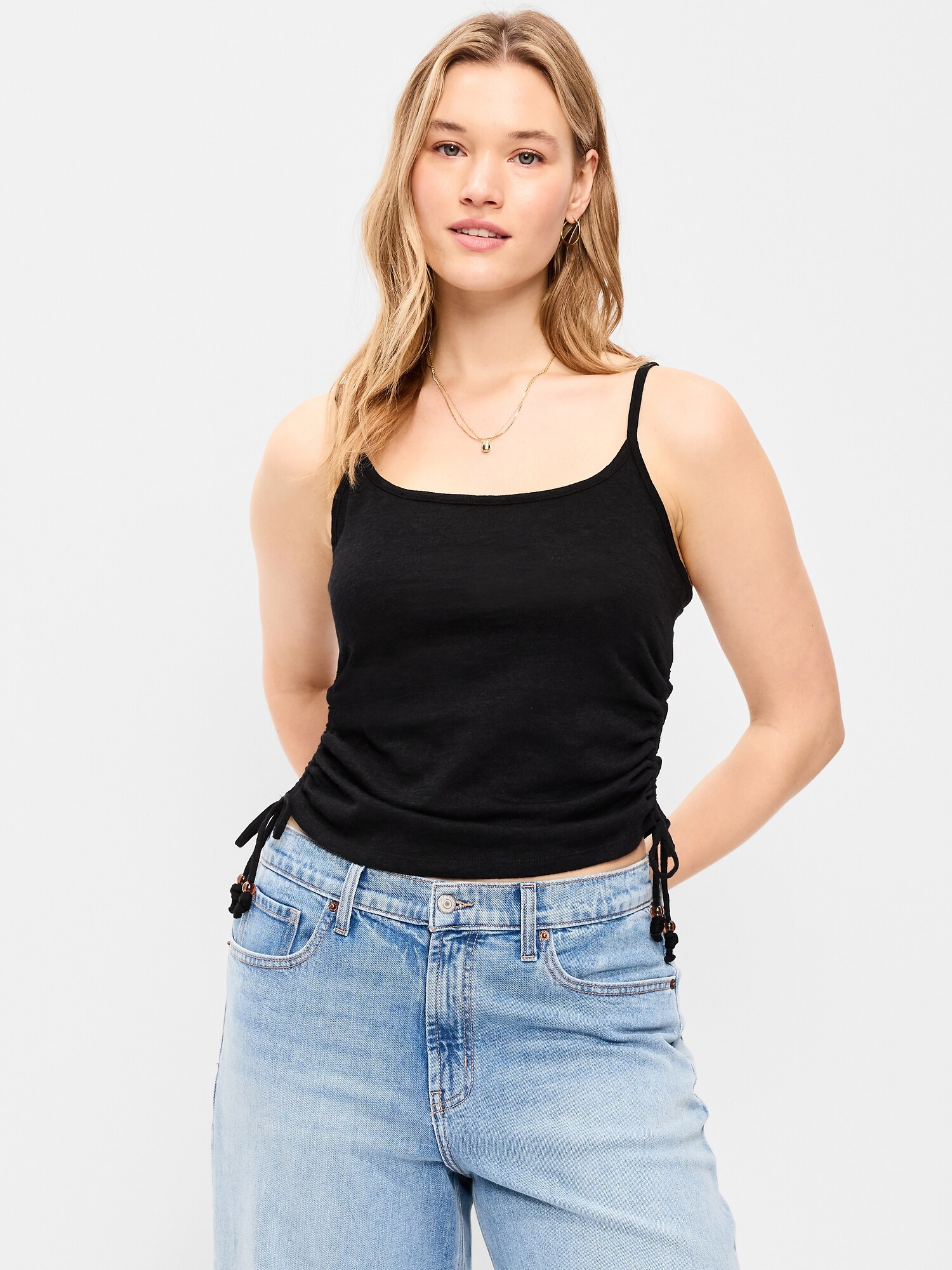 Женский топ Old Navy Shirred Side Cami Tank Top, цвет: Чёрный — фото 6