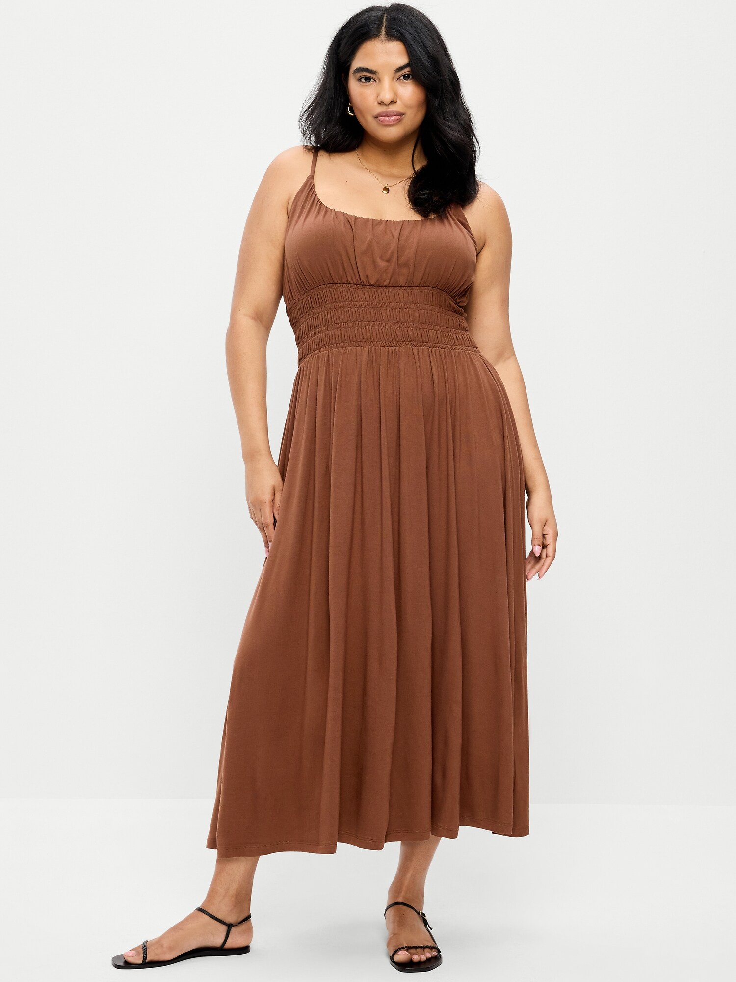 Женское платье Old Navy Fit & Flare Jersey Smocked-Waist Midi, цвет: Coco De Mer — фото 6