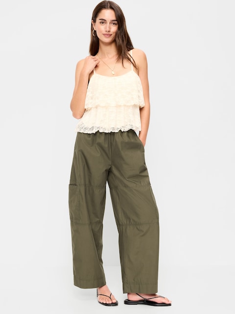 Mid-Rise Cropped Barrel-Leg Utility Pants