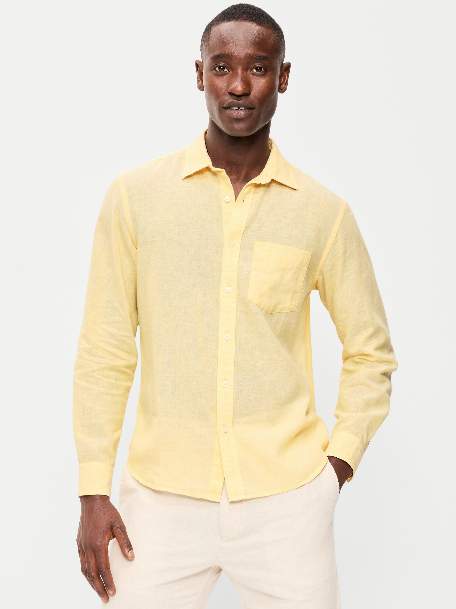 Мужская рубашка Old Navy Classic Fit Linen-Blend, цвет: Jojoba — фото 3