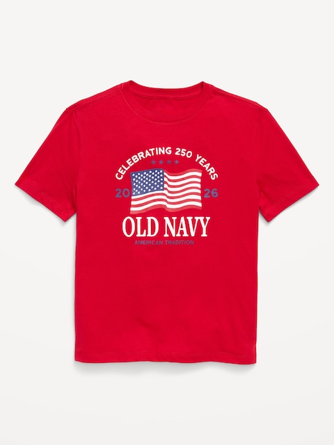 Short-Sleeve Gender-Neutral Flag Logo Graphic T-Shirt for Kids