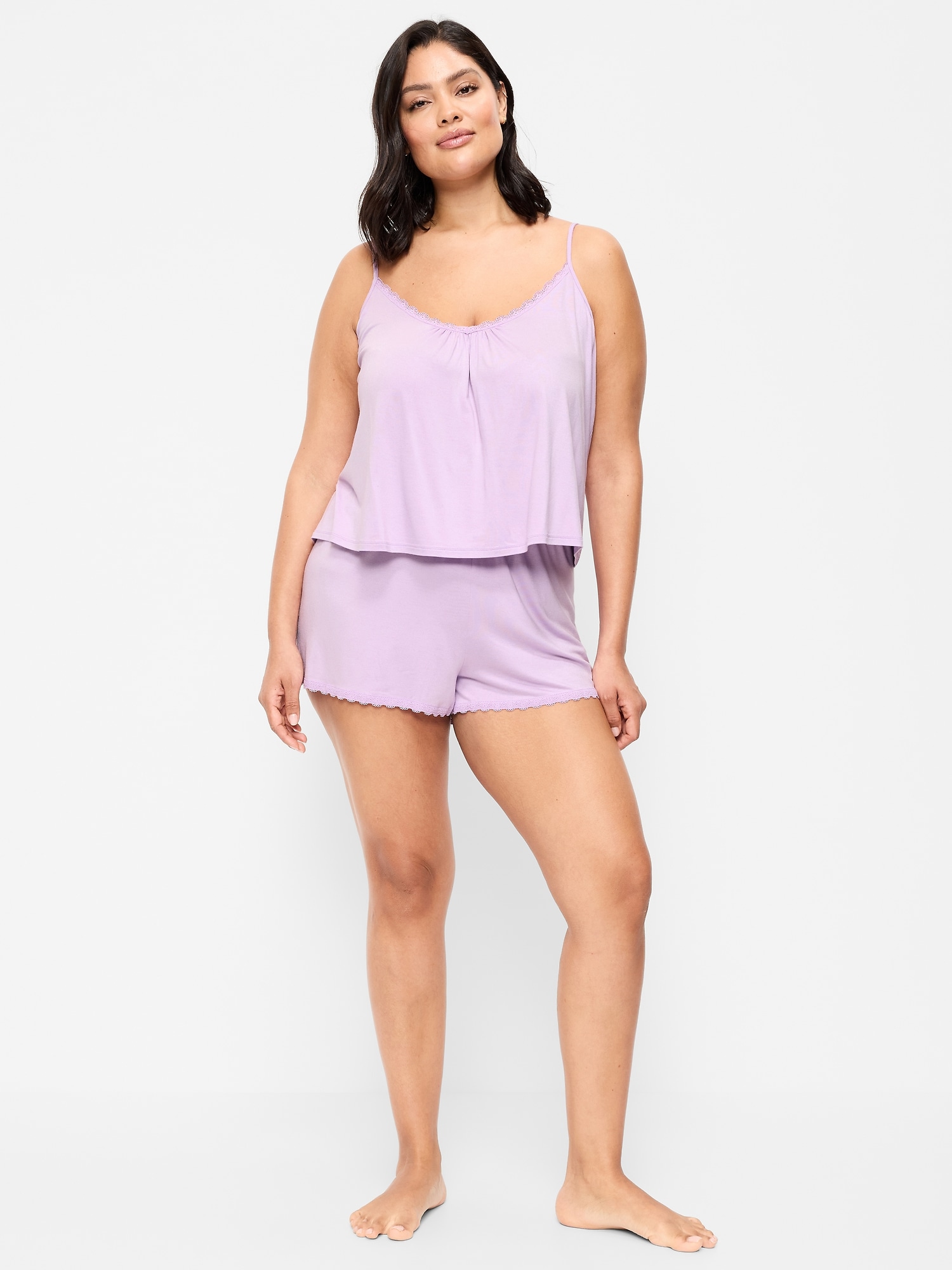 Lace-Trim Pajama Tank and Shorts Set