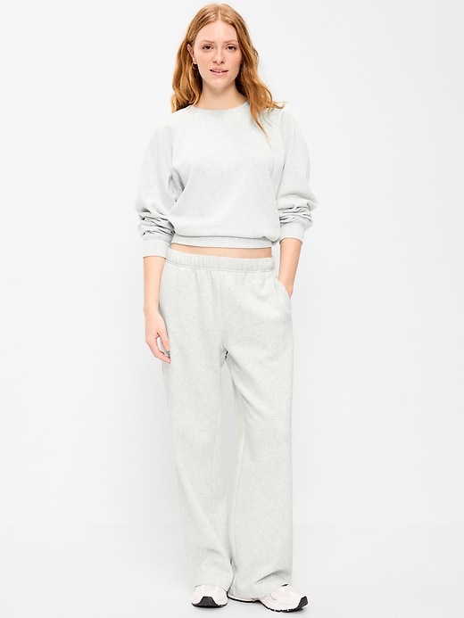 Image number 1 showing, High-Waisted Fleece Wide-Leg Sweatpants